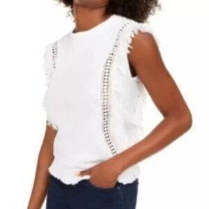 NWT INC White Fringe Sleeveless Casual Summer Top Medium